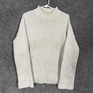 Smartwool Sweater Mens Medium White Merino Wool Mock Neck Ribbed Knit Pullover